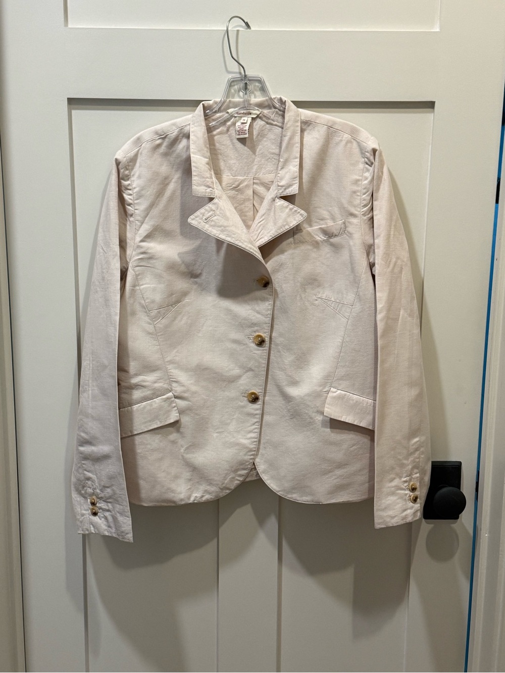 Sundance. Light Natural Cotton/Linen Blend Women's Button-Front Blazer Jacket
